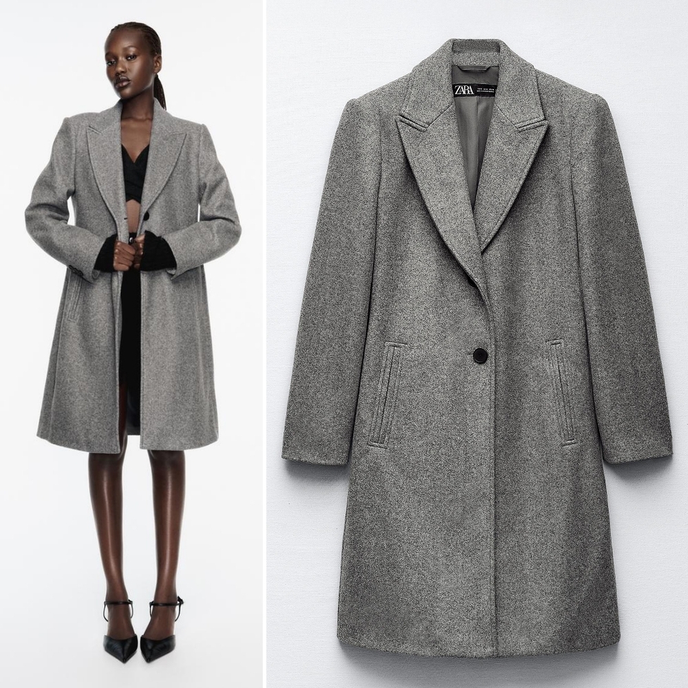 NWT, ZARA, Grey Soft Fitted Coat With Button Front